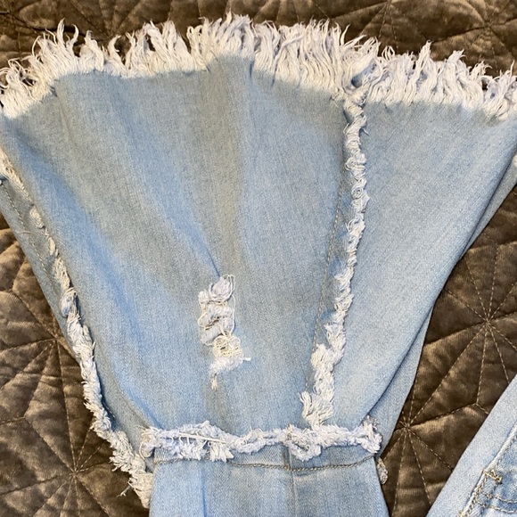 JC JQ Light Blue High Waist Stretchy Flared Bottom Denim Destroyed Jeans NEW - Picture 11 of 15